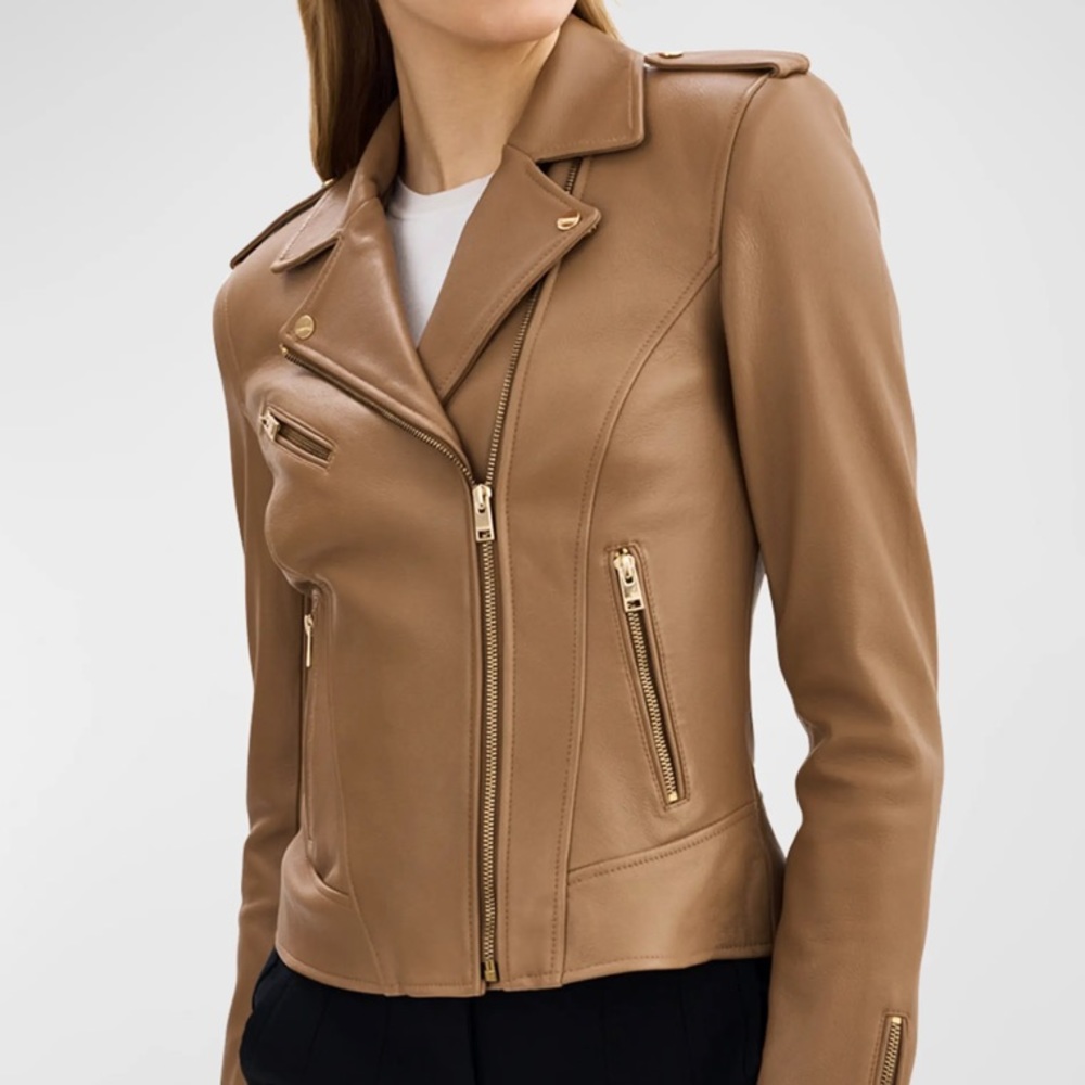 Lamarque Mellie Leather Jacket Brown Mink Size S
